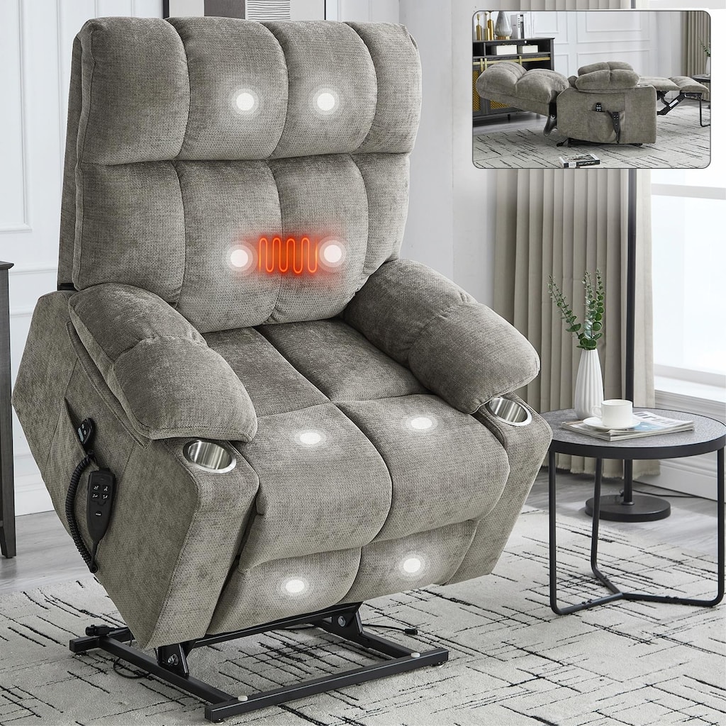 Dual Motor Infinite Position Up to 350 LBS Chenille Power Lift Recliner Chair