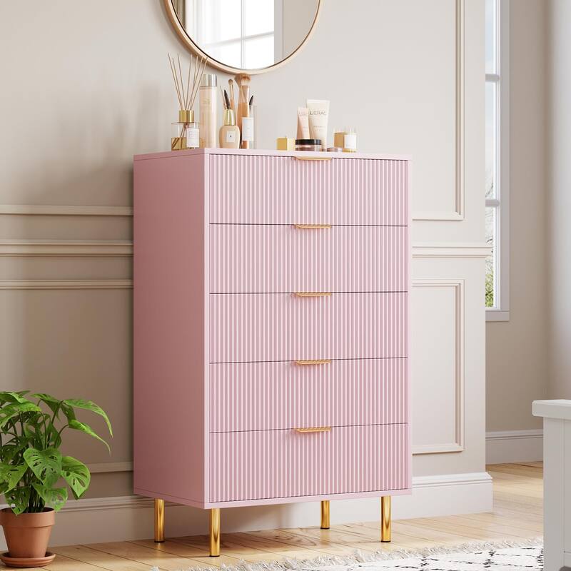 5 Drawer Dresser for Bedroom with Gold Handle and Large Drawer