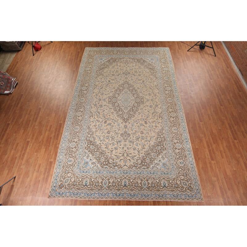 Traditional Mashad Vintage Persian Large Rug Handmade Pink Wool Carpet - 10'0" x 16'2"