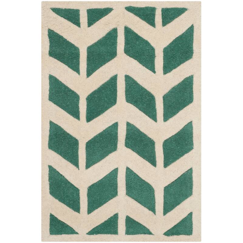 SAFAVIEH Handmade Chatham Aloyse Modern Wool Rug - 2' x 3' - Teal/Ivory