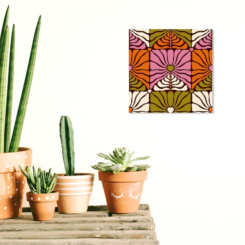 Wynwood Studio Canvas Abstract My Favorite Floral Tile Green and Modern & Contemporary Wall Art Canvas Print - 12 x 12