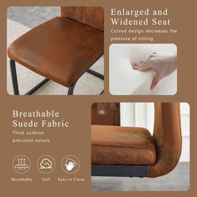 Retro Suede-Like Tech Fabric Dining Chairs with Sturdy Metal Legs, Ergonomic Arc Backrest, Reinforced Frame