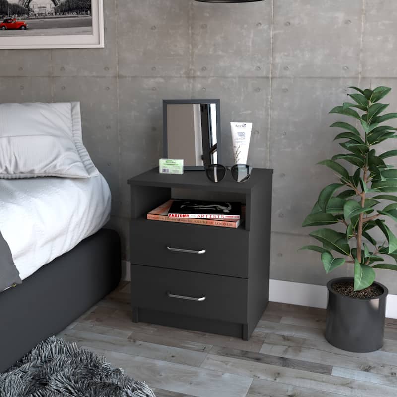 FM Furniture Oklahoma Nightstand with Two Drawers, and One Shelf