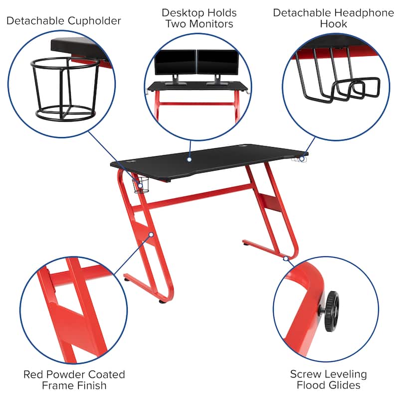 Professional Gaming Ergonomic Desk with Cup Holder and Headphone Hook