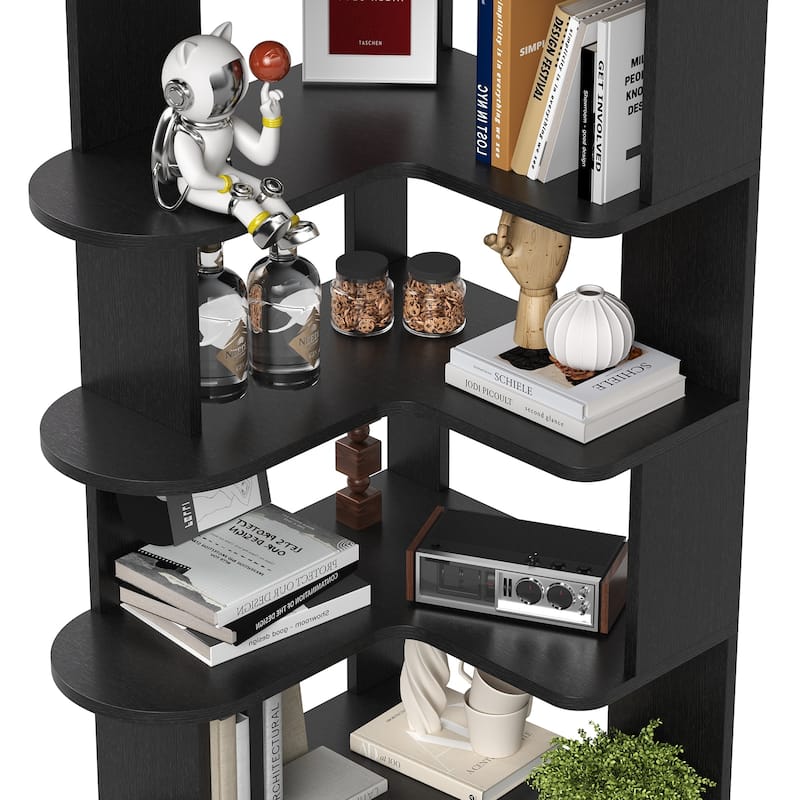 5-Tier Corner Bookshelf,L-Shaped Bookcase Freestanding Storage Shelf & Display Stand for Living Room, Office, Bedroom