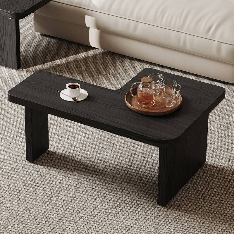Modern Wood Coffee table, Mid Century Wood Side Table for Living Room, 2 Pieces
