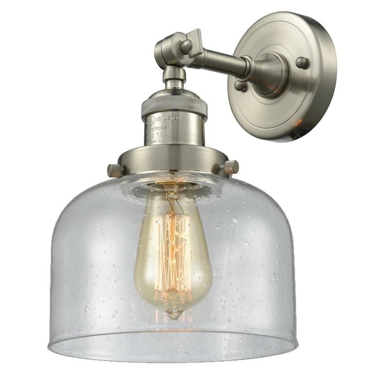 Innovations Lighting Large Bell Single Light 12" Tall Bathroom Sconce - Polished Nickel / Seedy