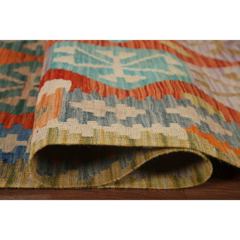 Hand Woven Oriental 100% Wool Carpet Southwestern Geometric Oranges & Rust Kilim Area Rug - 9' 9'' X 6' 5''