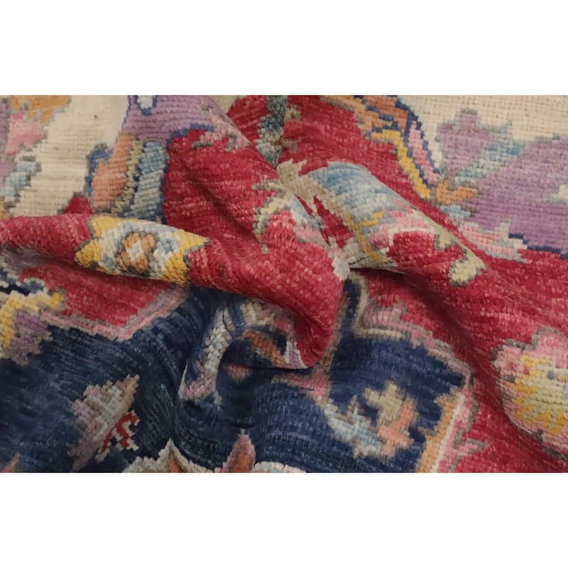 Hand Knotted Oriental 100% Wool Carpet Transitional Medallion Red Oushak Area Rug - 6' 11'' X 5' 1''