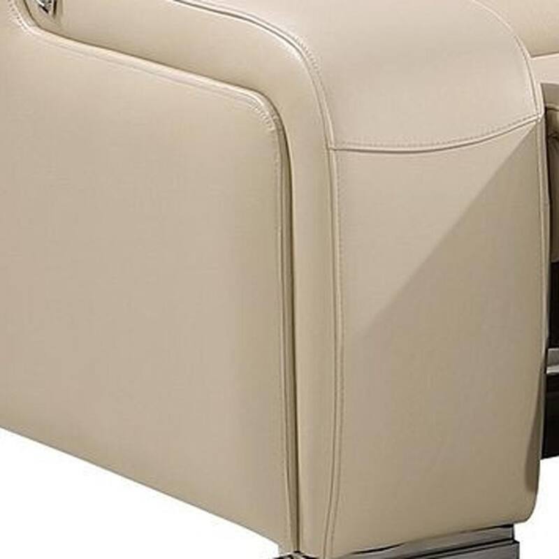 HomeRoots 129" Beige Italian Leather Reclining USB Sofa