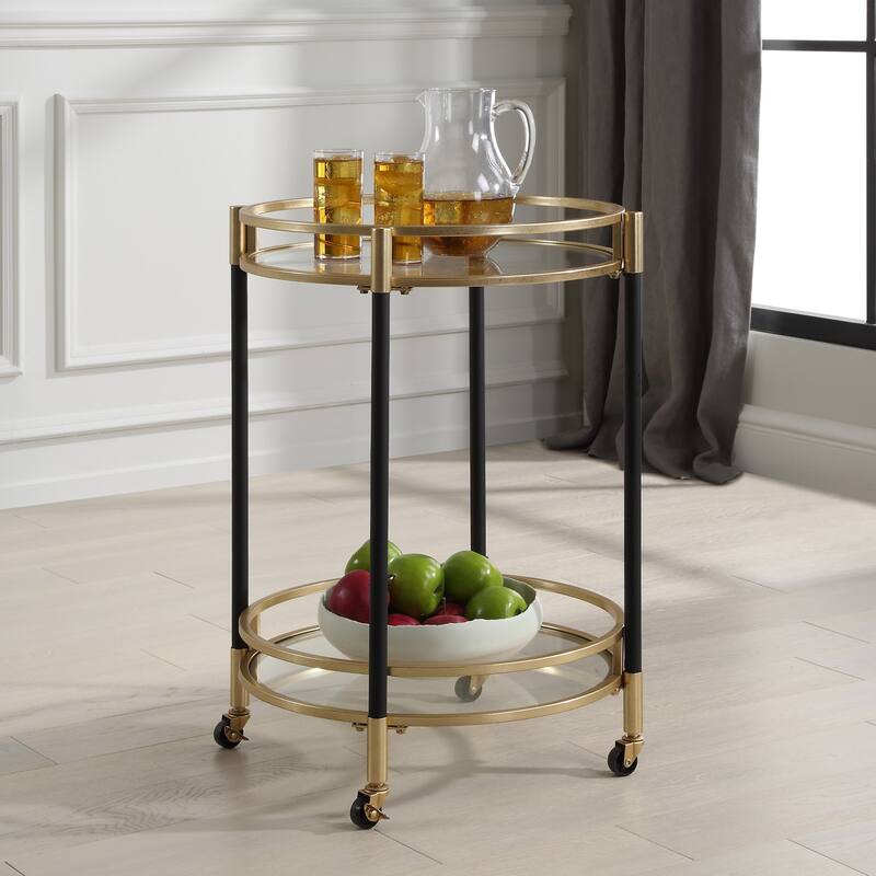 Uttermost 24198 Dolly 22" Wide Iron and Tempered Glass Bar Cart with