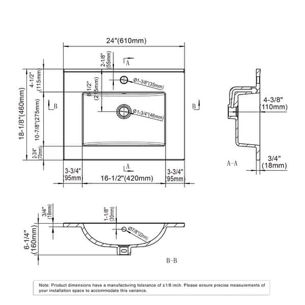 dimension image slide 11 of 13, Dowell 18" FTB Ceramic Single Bathroom Vanity Basin