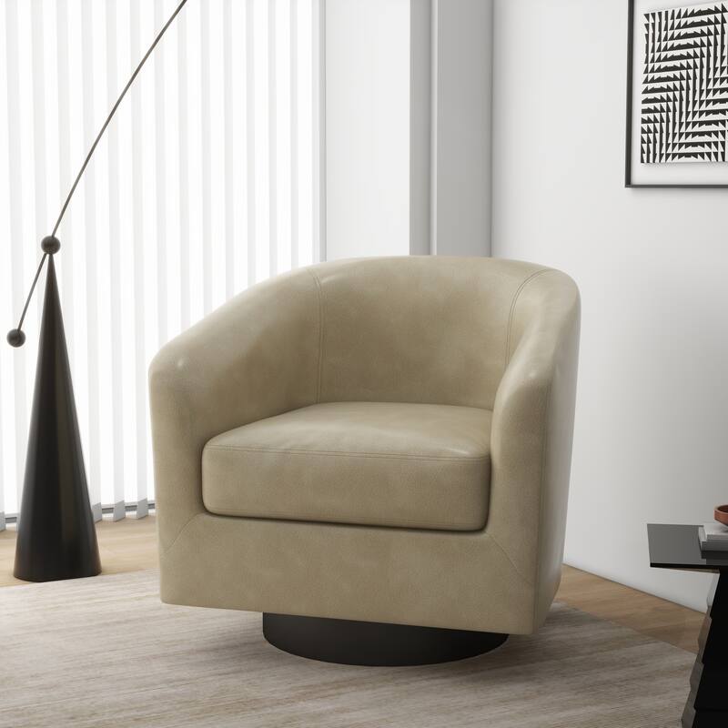 Modern 360°Swivel Accent Chairs Barrel Armchairs - Regular: 27.75"W x 26.75"D x 26.25"H - PU Leather-Cream-Regular