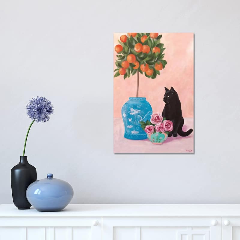iCanvas "Chinoiserie Black Cat And Orange Tree" by Sally B Canvas Print - 18x12x1.5