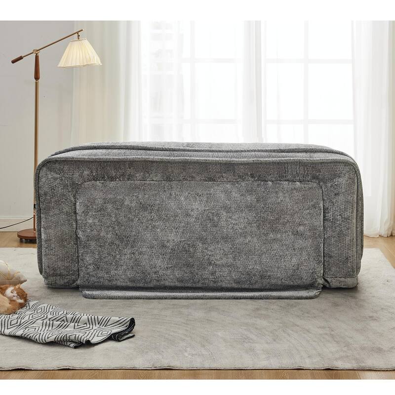 Pet Friendly Lazy Loveseat Sofa 2-in-1 Chenille Floor Couch Double Human Sleeper Bed with 5 Adjustable Position, Plump Pillows