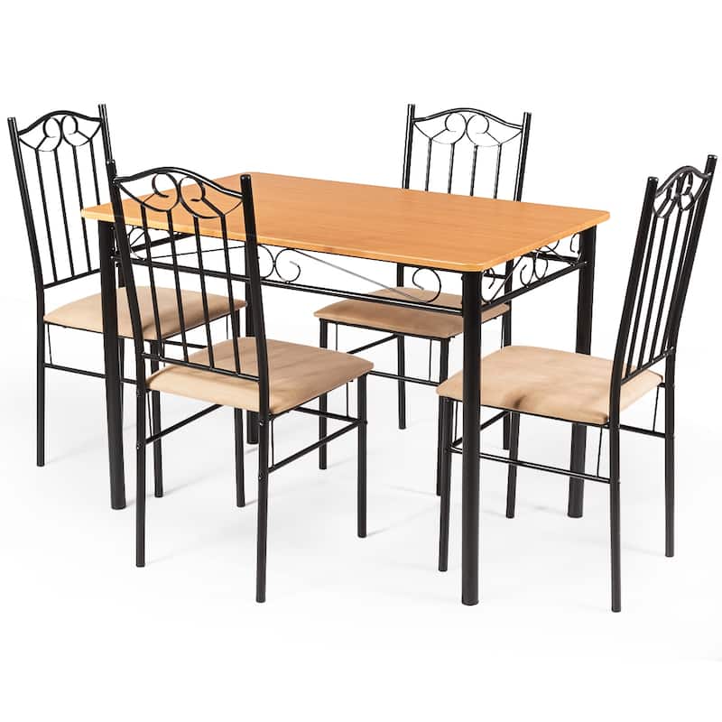 Costway 5 PC Dining Set Wood Metal Table 30'' and 4 Chairs Kitchen