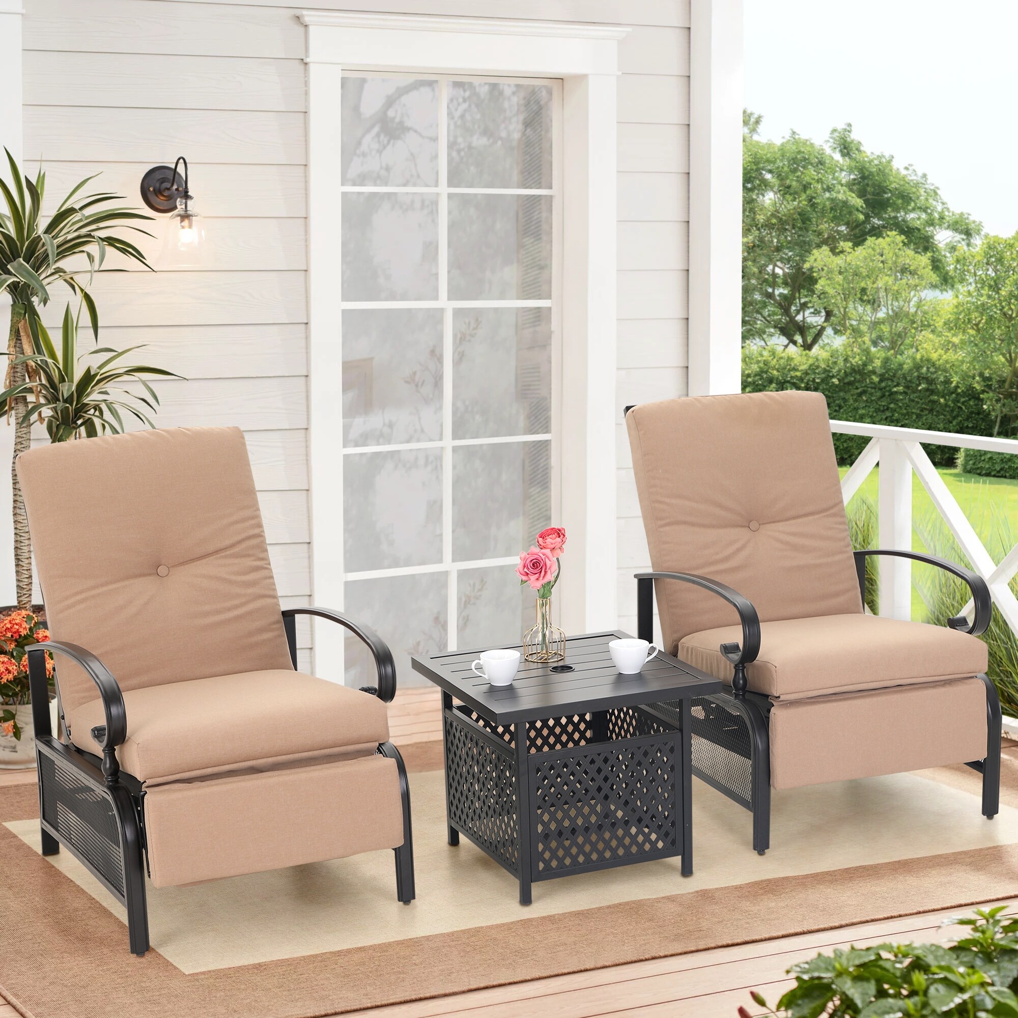 Outdoor Adjustable Cushioned Metal Patio Recliner Lounge Chair