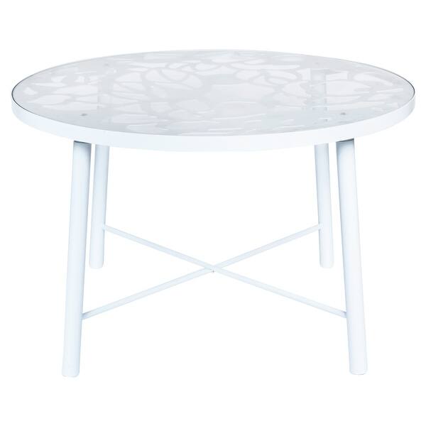 Shop Leisuremod Devon Round Glass Top Aluminum Base Outdoor Dining Table 47 25 X 47 25 Overstock 30502238