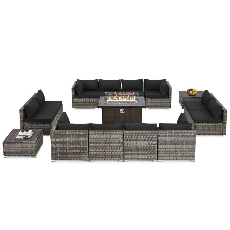 12-Person Patio Conversation Set with Fire Pit Table, All-Weather Wicker Outdoor Furniture