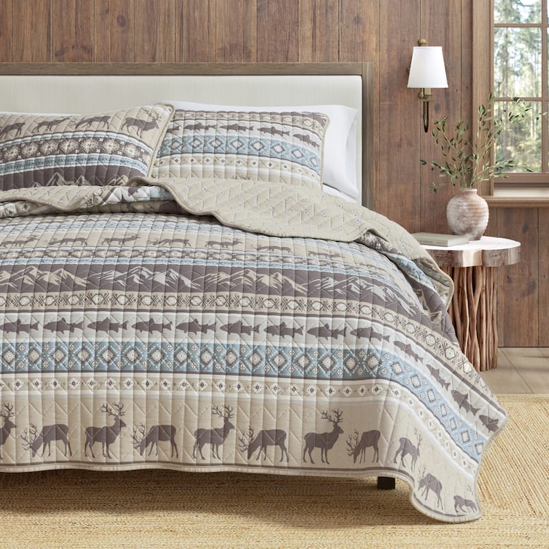 Linery & Co. Wildlife Stripe Microfiber Quilt Set With Shams