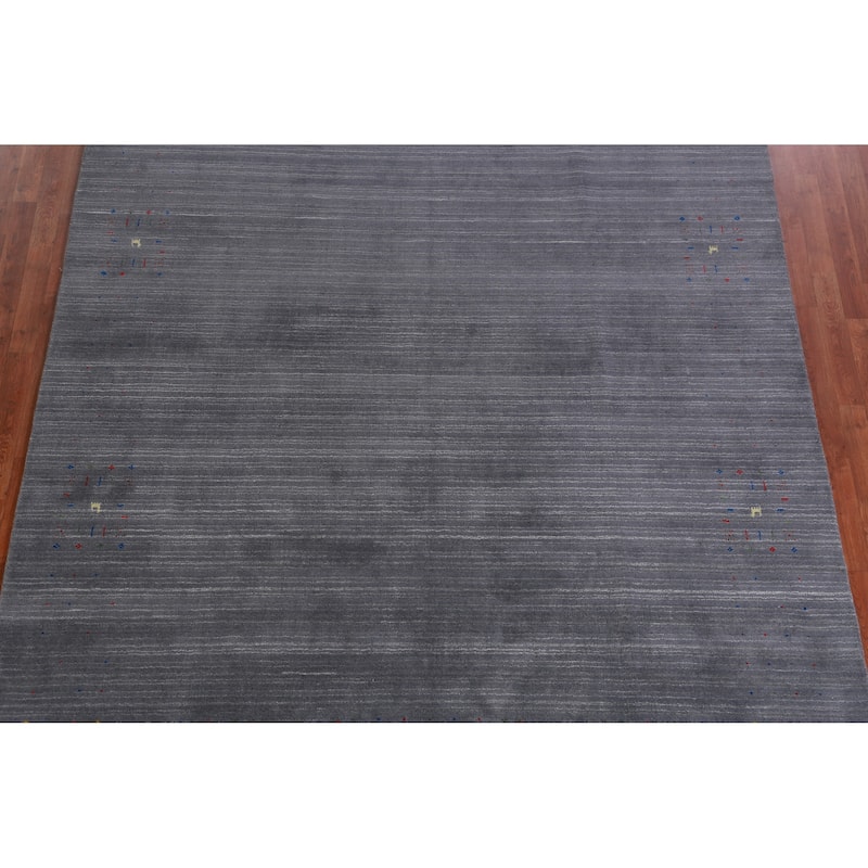 Hand Knotted Oriental 100% Wool Carpet Tribal Tribal Greys & Charcoal Gabbeh Area Rug - 10' 1'' X 8' 3''