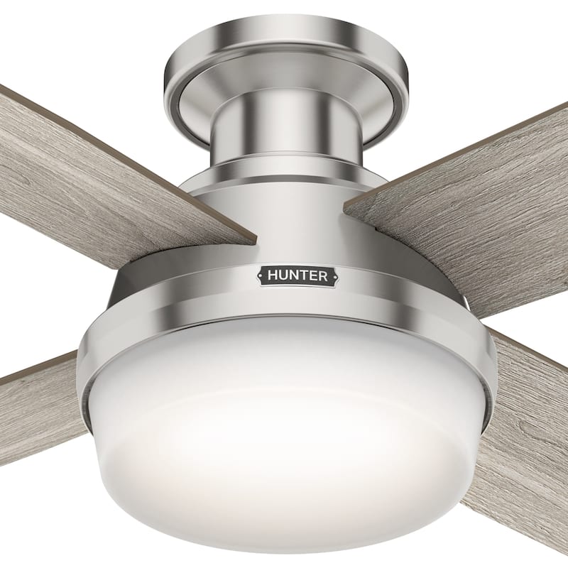 Hunter 52" Dempsey Flush Mount Ceiling Fan w/ LED Light Kit, Handheld Remote - Contemporary, Transitional - Low Profile