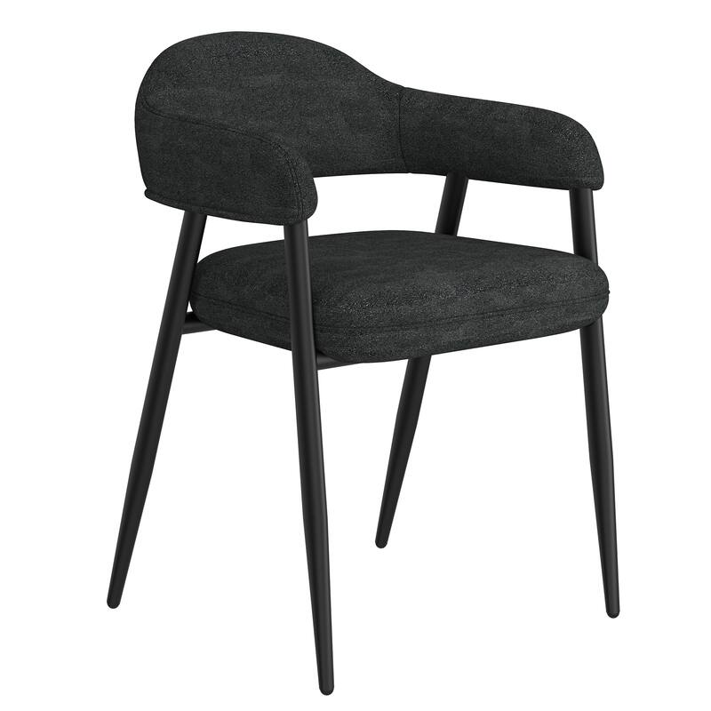 Contemporary Fabric and Metal Dining Chair, Set of 2 - Beige and Black - Charcoal