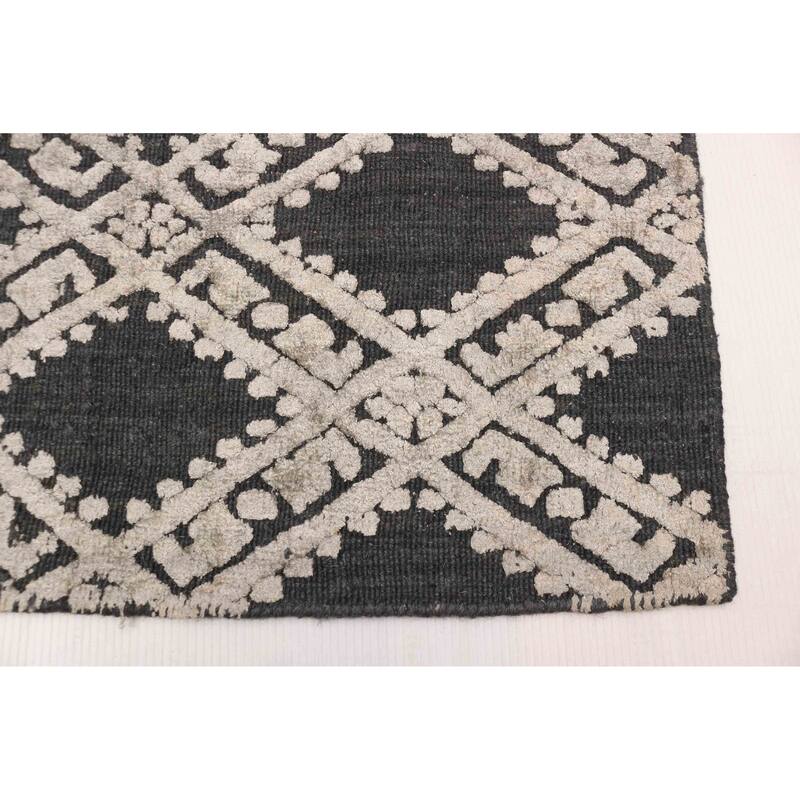 ECARPETGALLERY Hand Loomed Elysian Light Grey Viscose, Wool Rug - 4'10 x 6'10