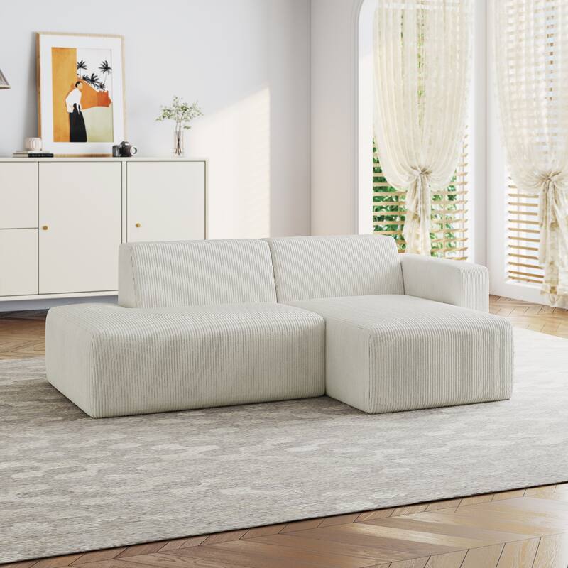 Modern Corduroy Non-Assembly L-Shaped Sectional Sofa Couch with Chaise - Beige-Right Facing - Right Facing