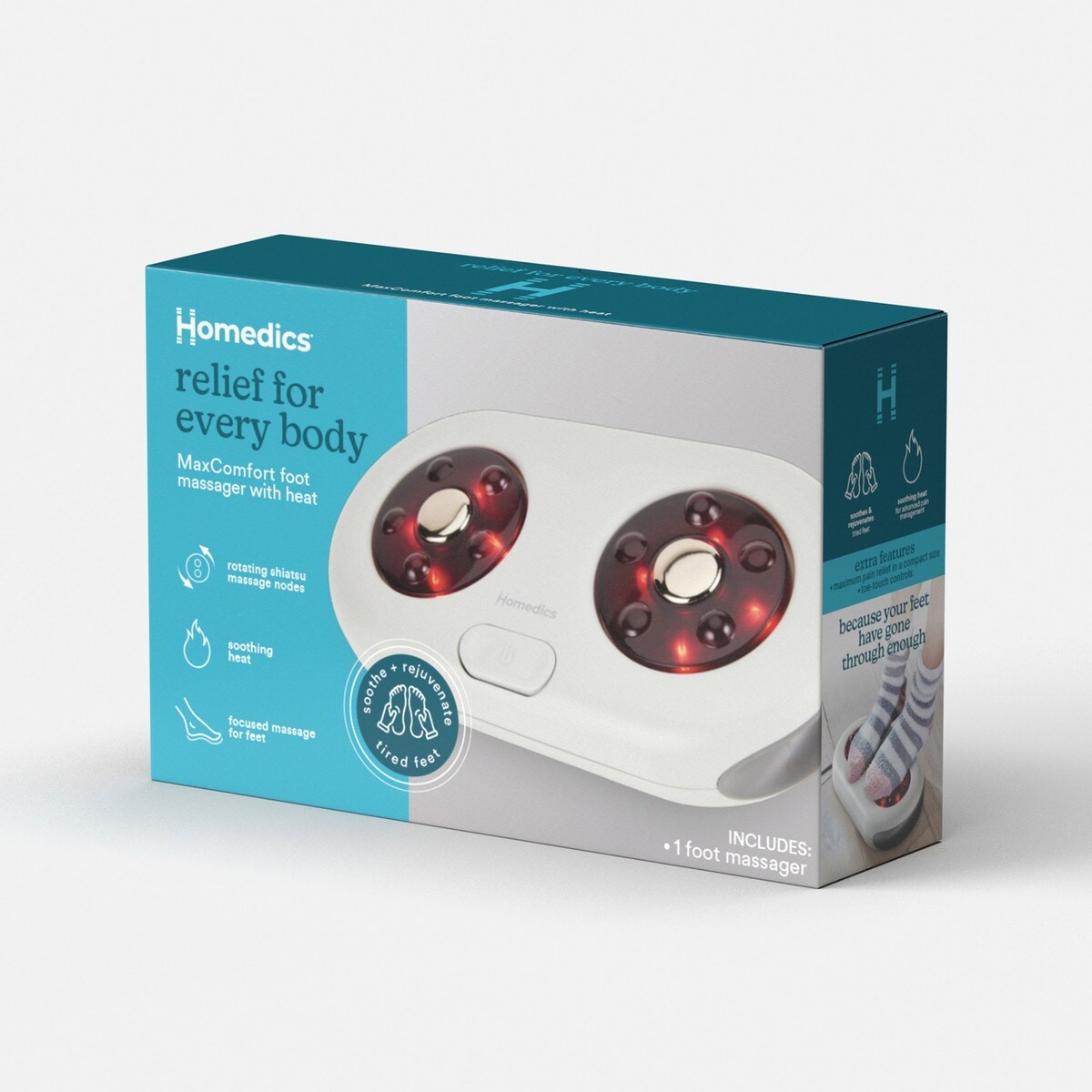 Homedics MaxComfort™ Shiatsu Foot Massager with Heat | Deep‑Kneading 5‑Node  | Portable Toe‑Touch Control - N/A - Overstock