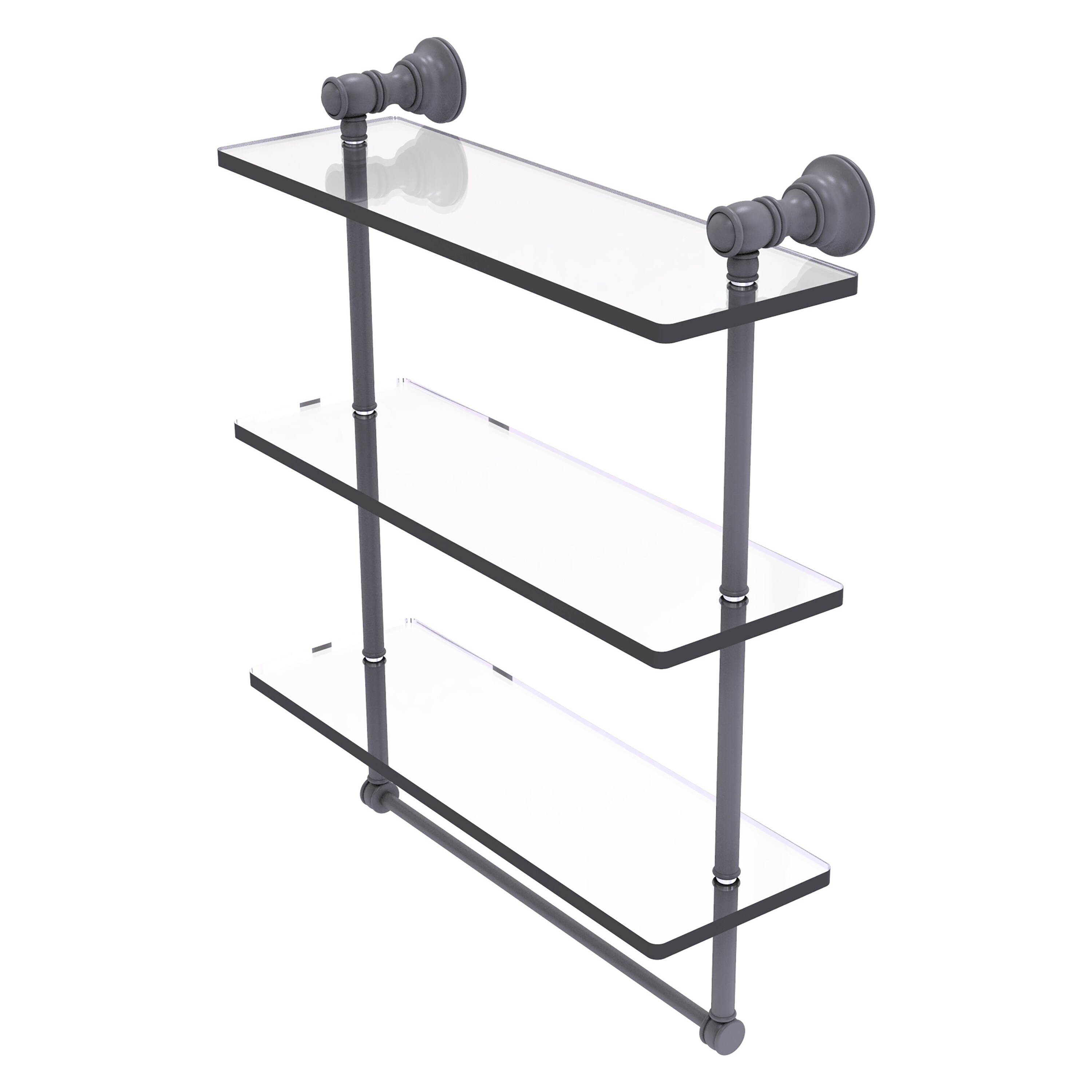 Glass shelves with towel bar sale