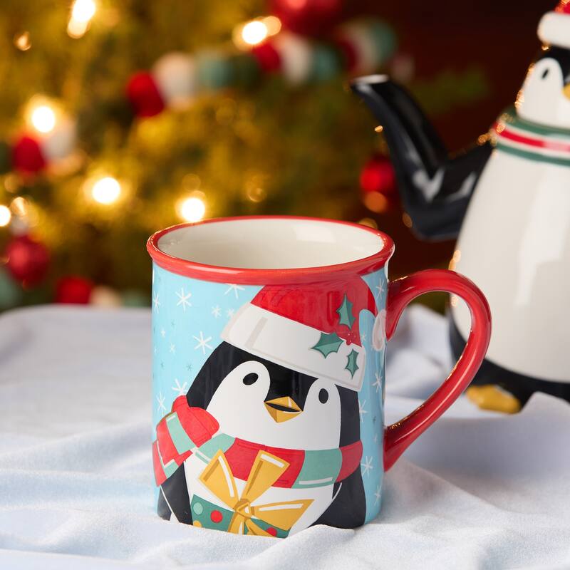 Certified International Christmas Whimsy Penguin Set of 4 Mugs 18 oz. Assorted Designs