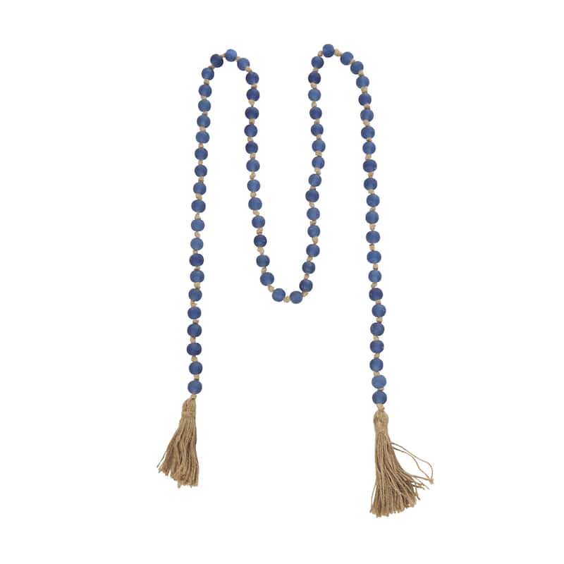 Glass Handmade Round Long Frosted Beaded Garland with Tassel with Knotted Brown Jute - Various Colors - Roche River Decor
