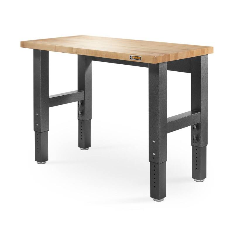 Gladiator GarageWorks 4-ft Adjustable Height Hardwood Workbench with Hammered Granite Finish