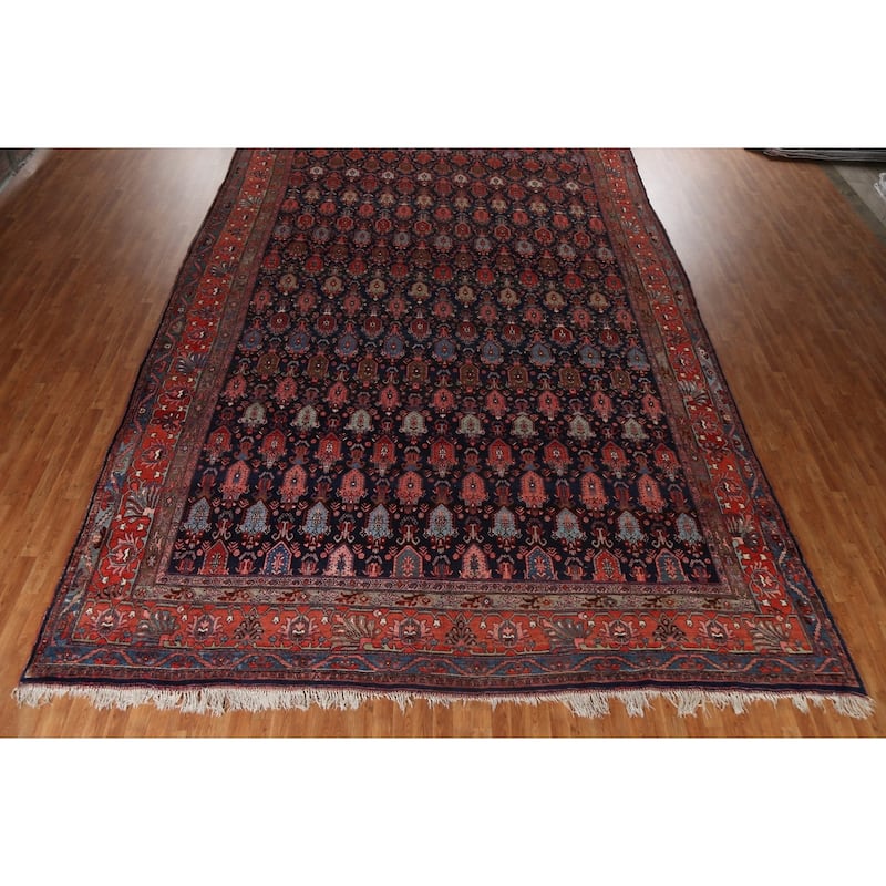 Pre-1900 Antique Bidjar Halvaei Persian Area Rug Handmade Wool Carpet - 12'2" x 19'9"