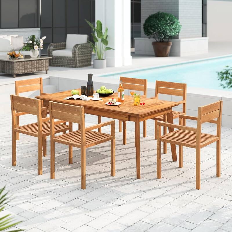 1/2/4 PCS Patio Teak Wood Dining Chair Outdoor Wooden Armchair