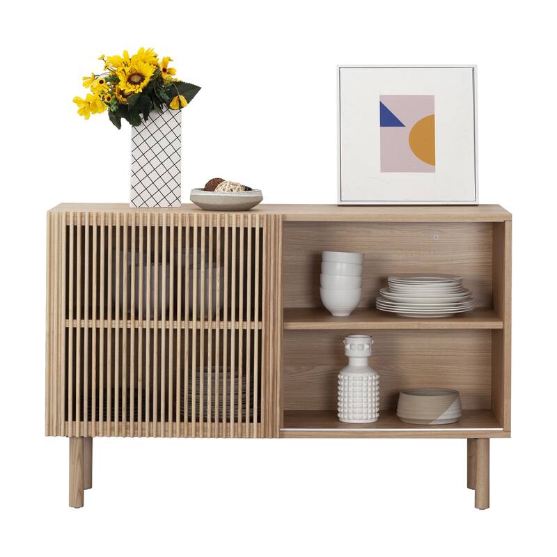 48.in Wood Oak Buffet Sideboard Accent Storage Cabinet - Walnut