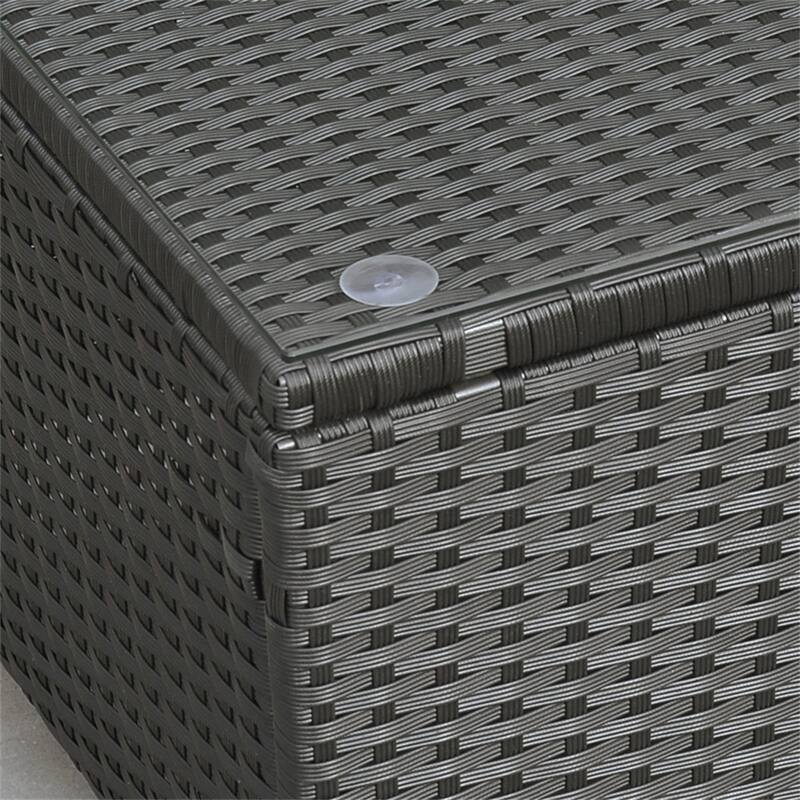 Black Steel PE Rattan Outdoor Coffee Table with Tempered Glass Top - 33.5" L x 19.75" W x 15.25" H