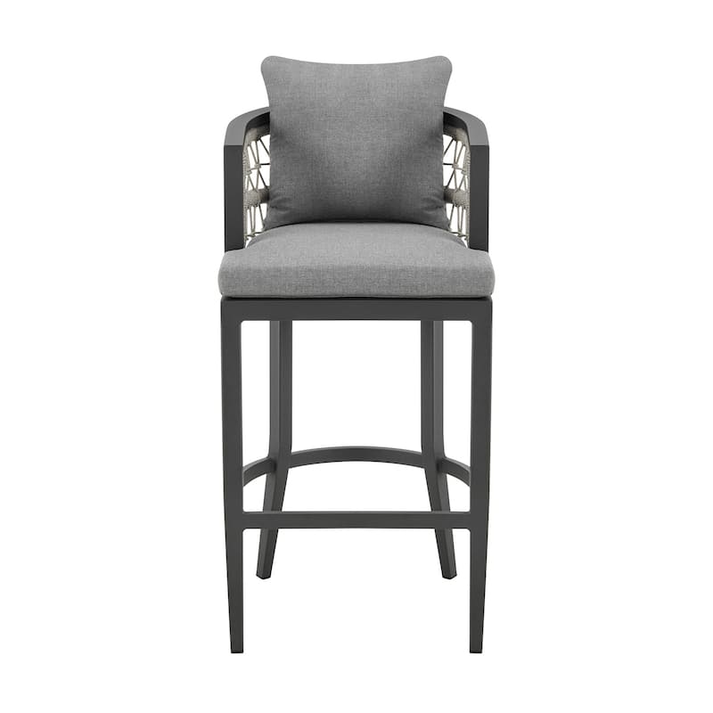HomeRoots 40" Gray Metal Outdoor Bar Height chair with Footrest
