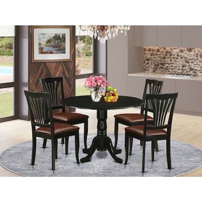 HomeStock 5-Piece Round Black Finish Solid Wood Top Dining table with 4 Chairs