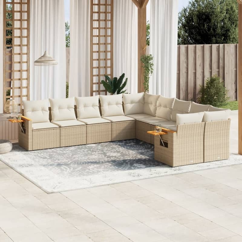 vidaXL Patio Sofa Set with Cushions Outdoor Conversation Furniture Poly Rattan - 24.4 x 33.5 x 27.2 in - Beige and cream without table