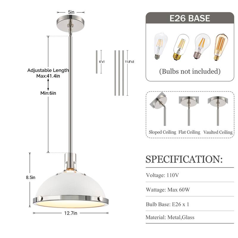 3-Light Farmhouse 3-Light Dome Chandelier Metal Pendant Light
