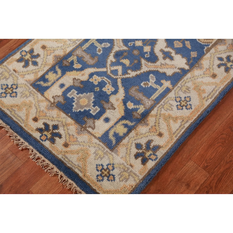 Blue Oushak Oriental Runner Rug Handmade Hallway Wool Carpet - 2'6"x 9'9"