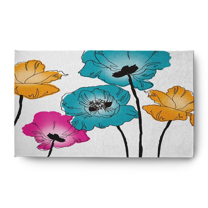Popping Poppies Spring Chenille Rug - Blue - 3' x 5'
