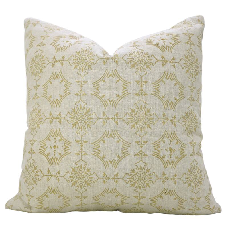 Fabdivine Rectangle Light Yellow Farmhouse Fall Décor Home Block Print Cushion Cover 14x36 Inches Floral Pillowcase, Chakravyuh