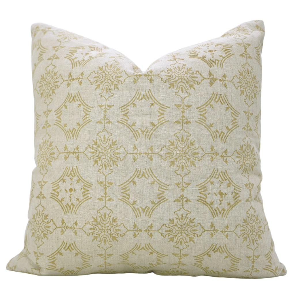 Fabdivine Square Light Yellow Farmhouse Fall Décor Home Block Print Cushion Cover 16x16 Inches Floral Pillowcase, Chakravyuh