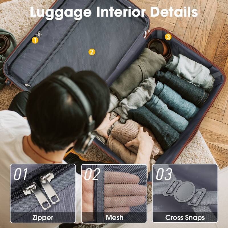 3 Piece Luggage Set, 20" 24" 28" Hardside Luggage Set, Lightweight Suitcase Set with TSA Lock and Spinner Wheels