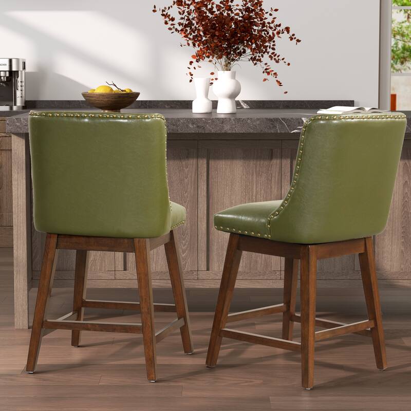 26'' Swivel Upholstered Counter Stool with Solid Wood Frame (Set of 2)