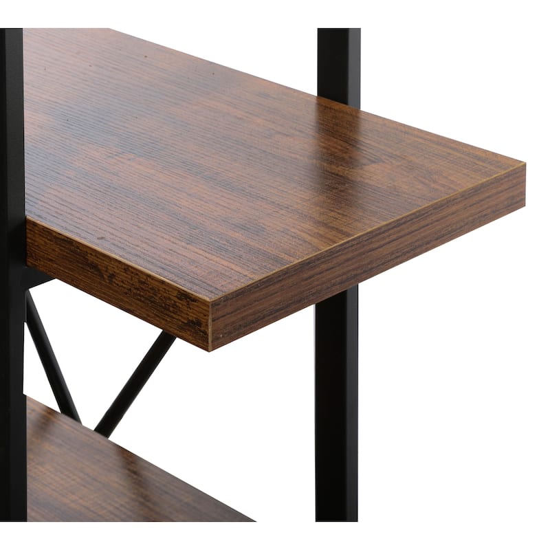 Orli Adjustable Antique Walnut Wood and Metal Display and Steel Etagere Bookcase - 106.3'' x 71.06'' x 12.5''
