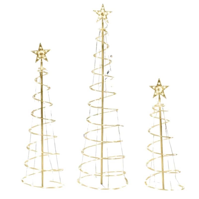 3, 4 & 5FT Tall Plastic Warm White LED Lighted Spiral Christmas Trees (Set of 3), Indoor Outdoor Christmas Decoration